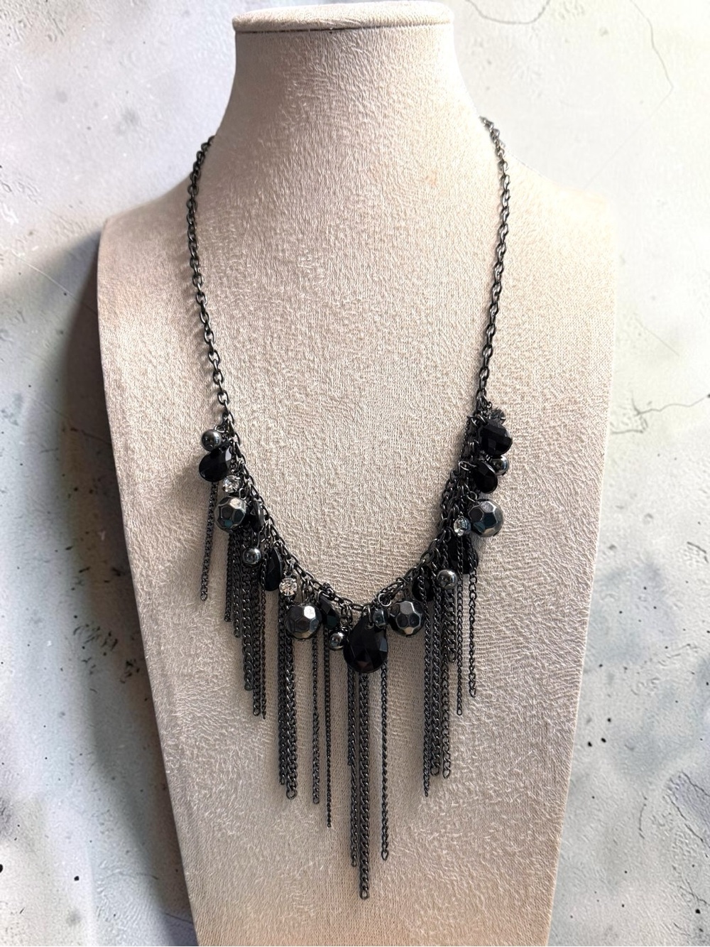 Bundle 3 for $15- Claire's Black Gunmetal Fringe Necklace with Faceted Beads